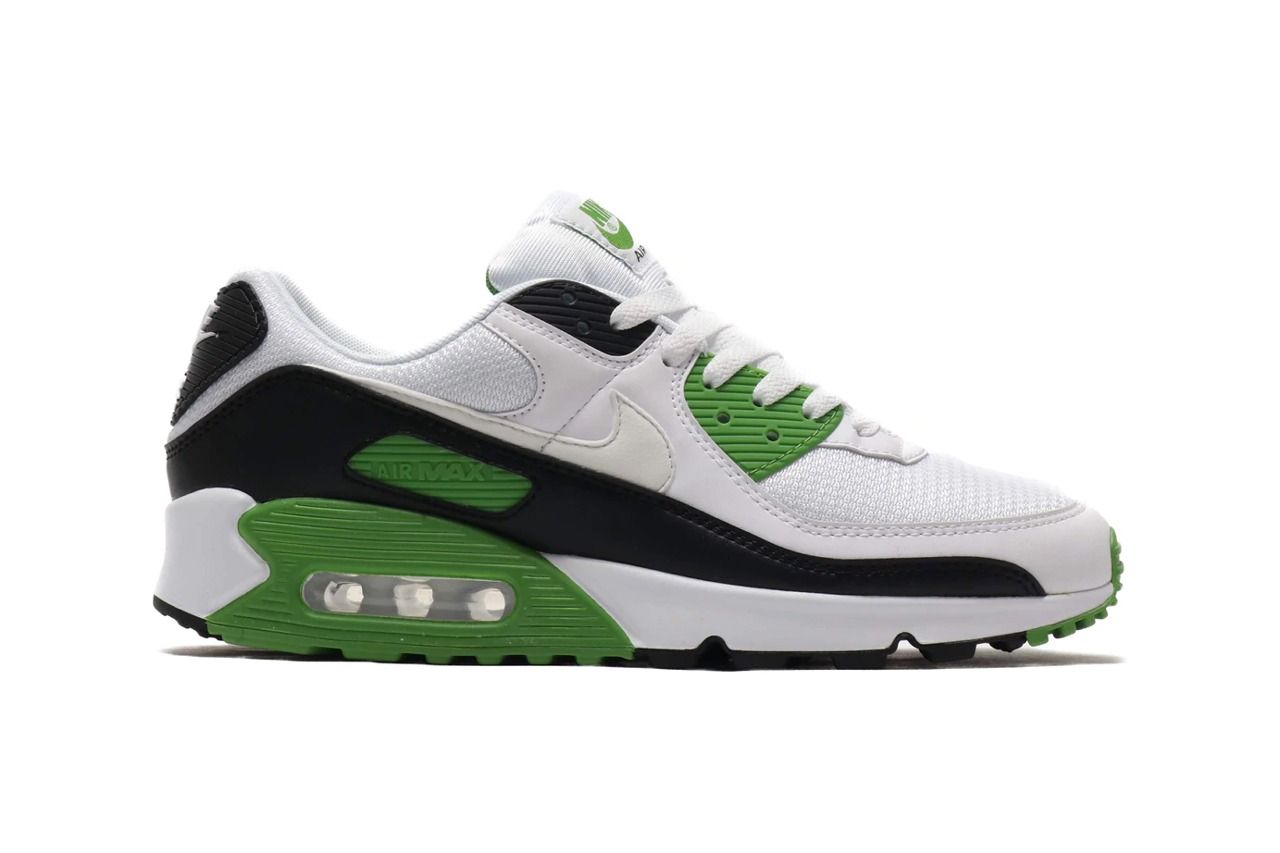 Nike Air Max 90, серый с белым и зеленым, замша, текстиль, мужские